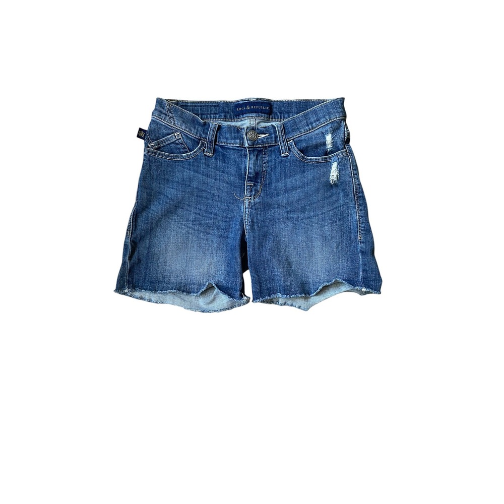 Rock &‎ Republic Denim Shorts Distressed Frayed Hem Casual Blue Size 4